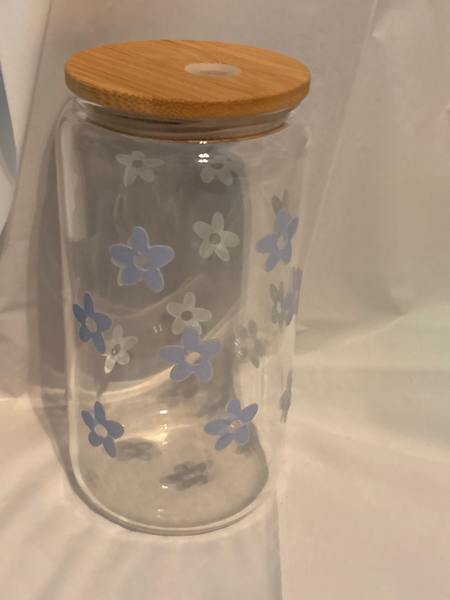 blue flower glass cup