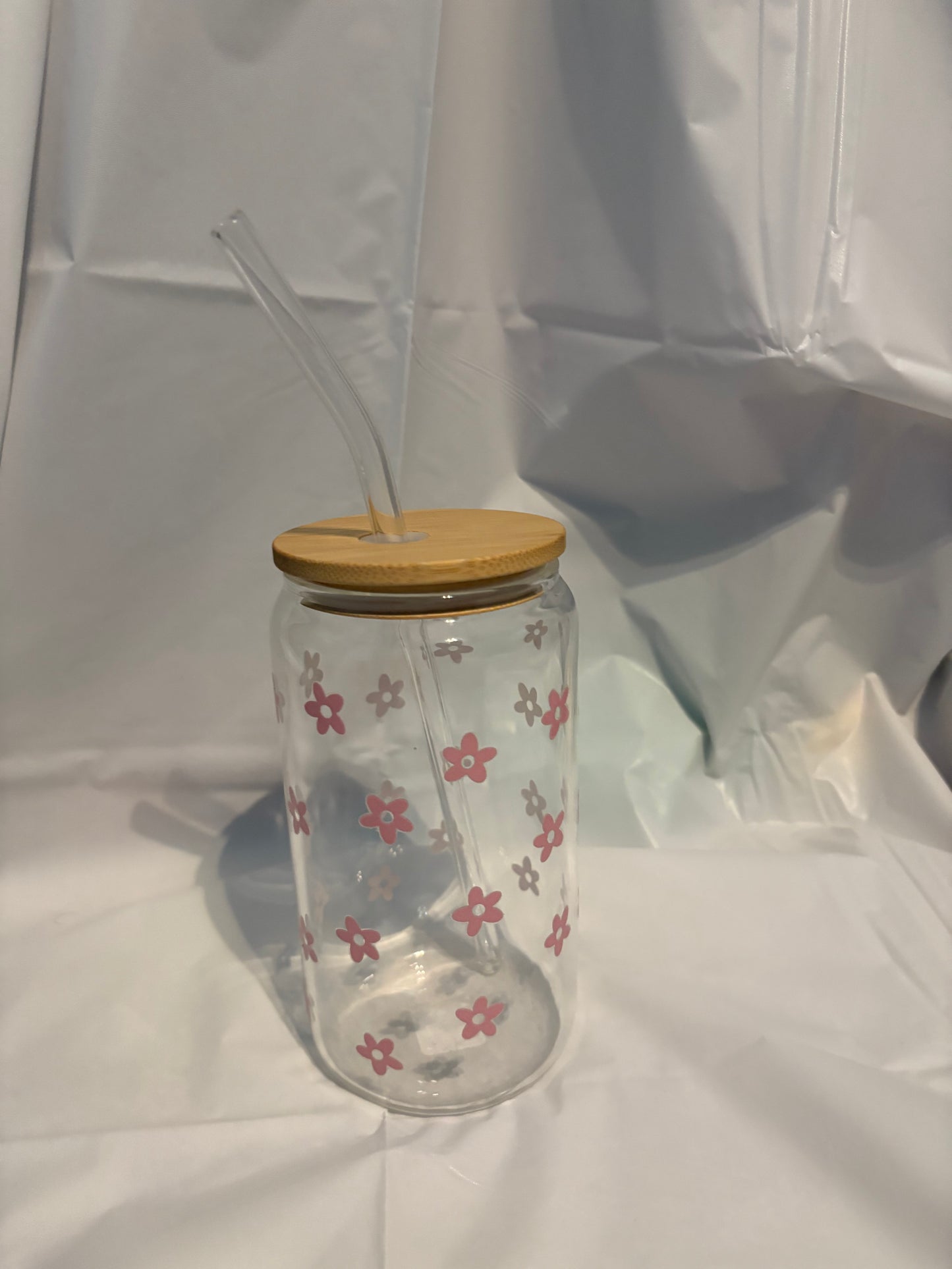small pink flower glass cup