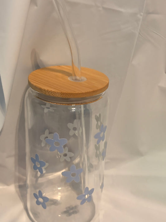 blue flower glass cup