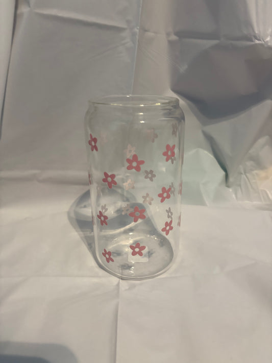 small pink flower glass cup