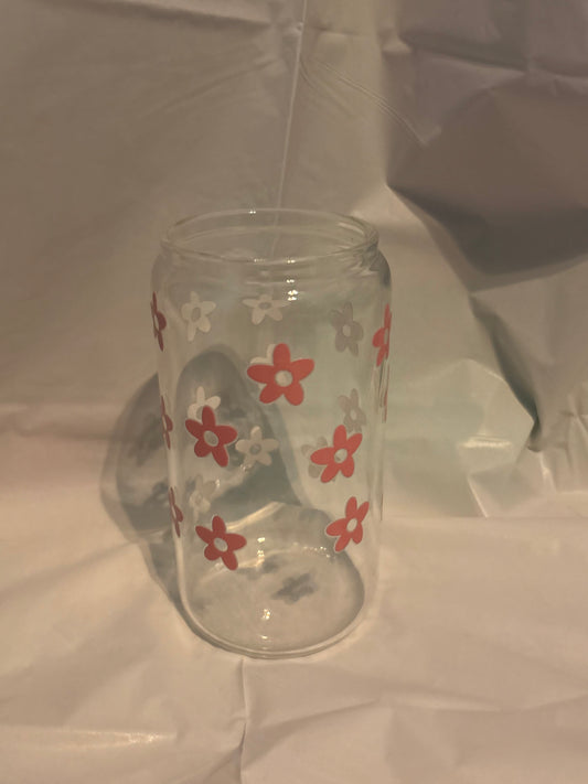 light pink flower glass cup