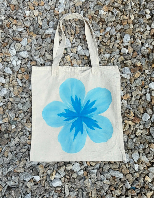 blue hibiscus tote bag